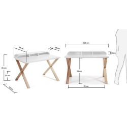 Bureau Désign mélaminé laqué blanc et pieds bois frêne massif 120x79 KosyForm