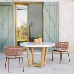 Table ronde Terrazzo blanc et bois d'acacia 120 KosyForm
