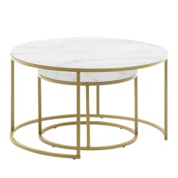 Ensemble de 2 tables basse ronde 80 et 50 Verre blanc et acier doré KosyForm