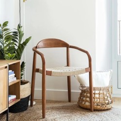 Set of 2 Chairs with armrest in black and beige eucalyptus KosyForm