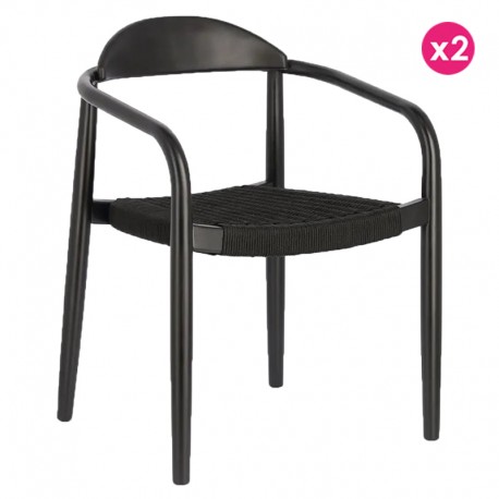 Lot de 2 chaises avec accoudoir en eucalyptus noir et naturel KosyForm