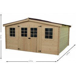 Abri de Jardin Habrita en bois massif 12,65 m2 avec toiture plaques ondulées