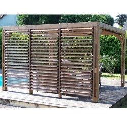 Pergola en bois Habrita avec Ventelles amovibles sur Toiture et un côté 348x310x232 Veneto