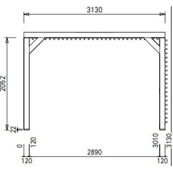 Pergola en bois Habrita avec Ventelles amovibles sur Toiture et un côté 348x310x232 Veneto