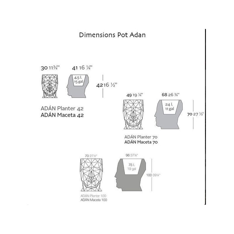 Pot Adan Vondom Modèle Moyen Anthracite avec réservoir