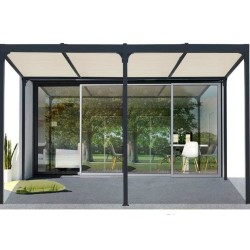 Pérgola bioclimática Habrita 21,5 m2 Aluminio antracita y cubierta con lamas de color crudo