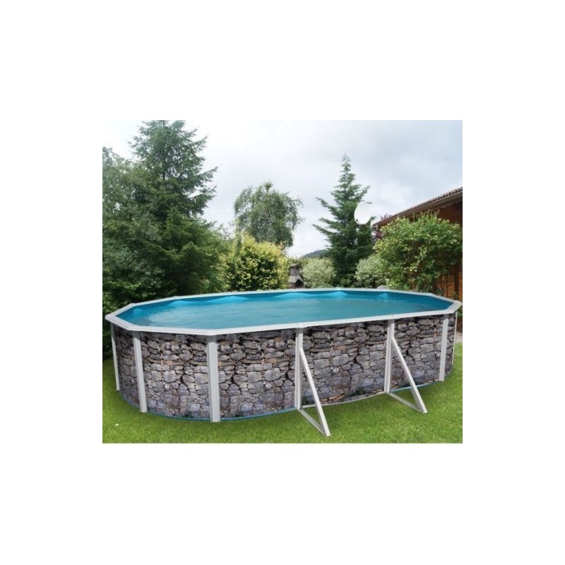 Piscina acima do solo TOI Oval pedra cinza 640x366xH120 com kit completo