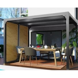 Pergola Bioklimatisch Habrita anthrazit Aluminium 7,20 m2 Saugnäpfe Holzimitat