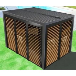 Pérgola bioclimática Habrita alumínio 2 ventosas laterais imitação madeira 10,80 m2