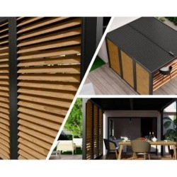 Pergola bioclimatica Habrita alluminio 2 lati ventose finto legno 10,80 m2