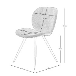 Lot de 2 Chaises Repas Ania Tissu Bleu Foncé Piétement Métal Noir VeryForma