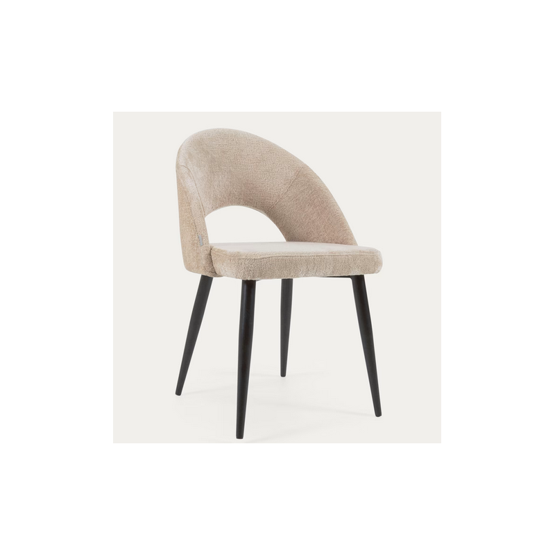 Conjunto de 4 Cadeiras de Veludo Bege com Encosto Ergonômico com Pernas Pretas KosyForm Conjunto de 4 Cadeiras de Veludo Bege com Encosto Ergonômico com Pernas Pretas KosyForm