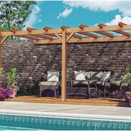 Aangebouwde pergola in ruw hout Palma 3x3m 9m2