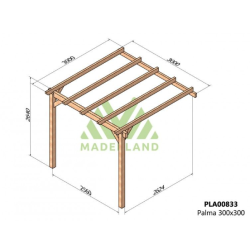 Lean-to pergola in raw wood Palma 3x3m 9m2