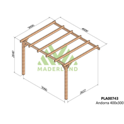 Pérgola adosada en madera en bruto Andorra 4x3m 12m2
