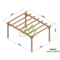 Freistehende Pergola aus Massivholz Valencia 500x400m 20m2