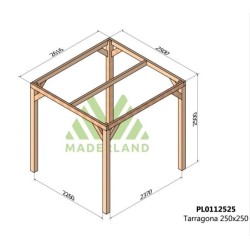 Freestanding pergola in raw wood Tarragona 250x250cm 6.25m2