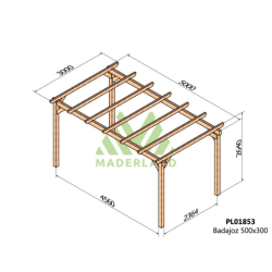 Wooden carport for cars 5x3m Badajoz 15m2 Maderland