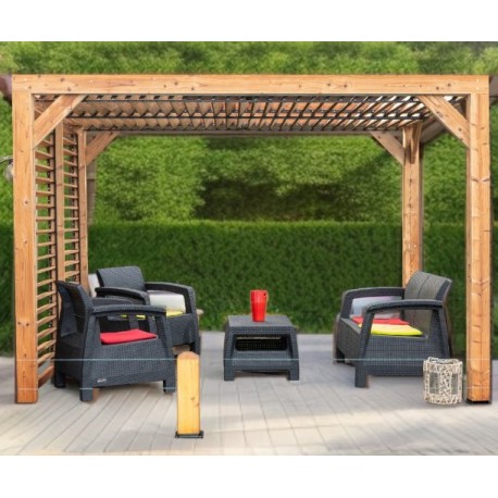 Pergola en bois Habrita avec Ventelles sur Toiture et un côté 313x234xH217