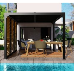 Bioclimatic pergola Habrita aluminum 10,80 m2 suction cups imitation wood side 3.6m