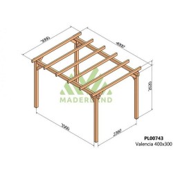 Pérgola autoportante de madera maciza Valencia 4x3m 12m2