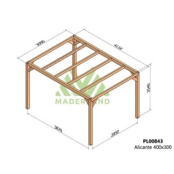 Pérgola exenta de madera en bruto Alicante 600x300cm 18m2