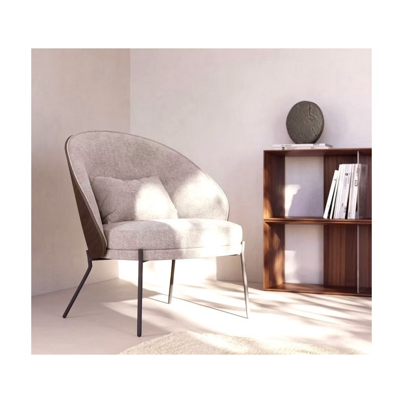 Light Brown Chenille Armchair with Black Metal Legs by Amy VeryForma