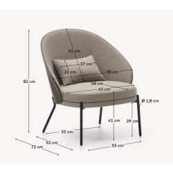 Fauteuil en Chenille Marron Clair et piètements métal noir Amy VeryForma