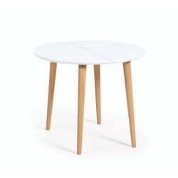 Table Ronde Extensible 90 à 170x90 Blanc et bois hêtre Quio VeryForma