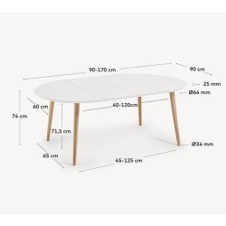 Mesa redonda extensible de 90 a 170x90 blanco y madera de haya Quio VeryForma