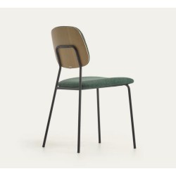 Set mit 4 Linda VeryForma Stühlen und Kissen aus grünem Chenille-Metall