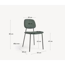 Set mit 4 Linda VeryForma Stühlen und Kissen aus grünem Chenille-Metall