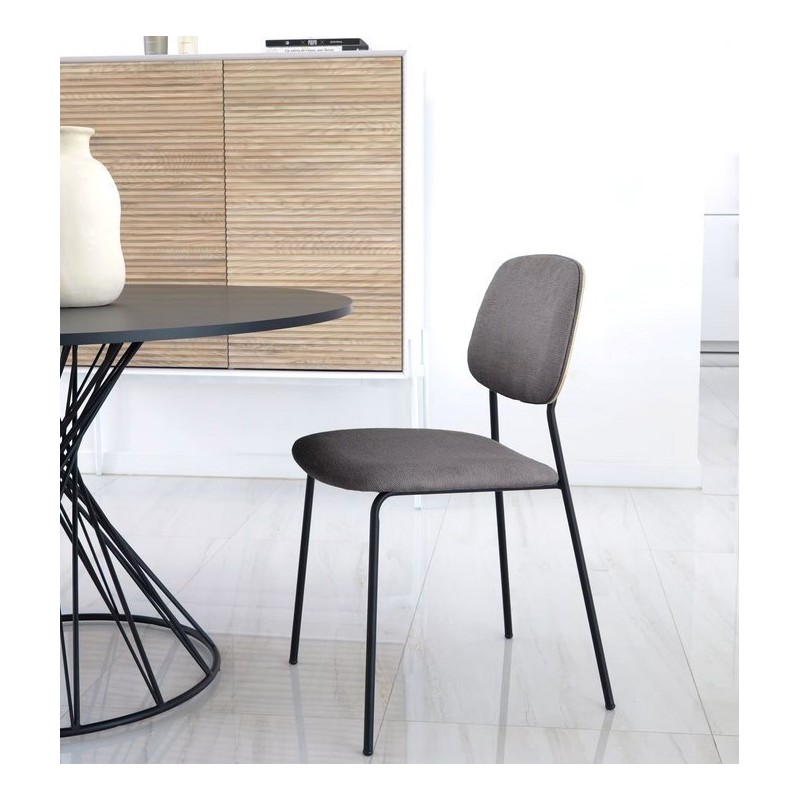 Set of 4 Linda VeryForma Dark Grey Metal Chairs and Chenille Cushion