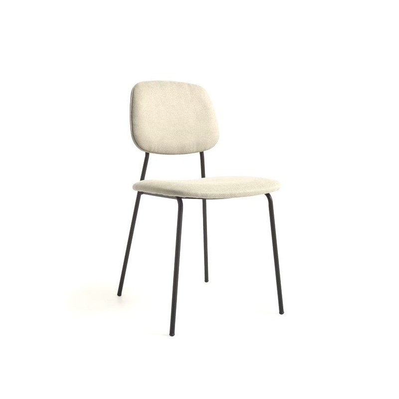Lot de 4 Chaises métal noir et coussin chenille beige Linda VeryForma