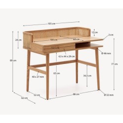 Tavolo da scrivania in legno di frassino e rattan 105 x 62 Axi VeryForma