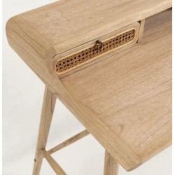 Mesa de escritorio de madera Mindi y ratán 110x60 Ula VeryForma