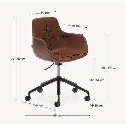 Chaise de bureau cuir synthétique marron et aluminium finition noire mate Tisia VeryForma