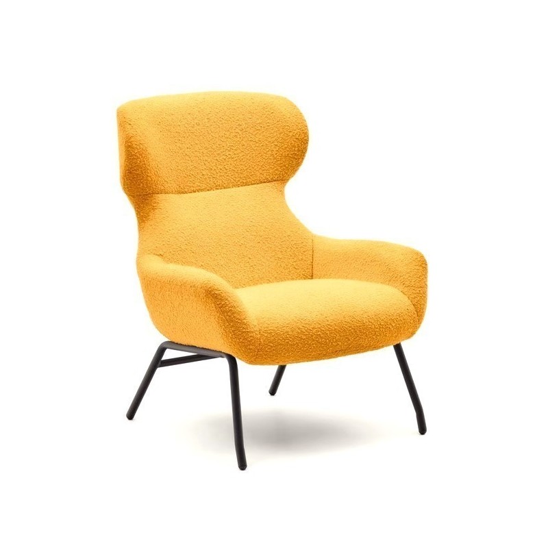 Sillón Lina en tejido de rizo mostaza y acero VeryForma