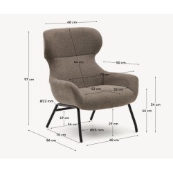 Lina armchair in light brown chenille fabric and VeryForma steel