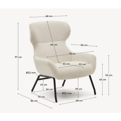 Sillón Lina en tejido rizo blanco y acero VeryForma