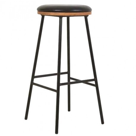 Set of 2 Marc VeryForma Black Imitation Leather Bar Stools and Metal Legs