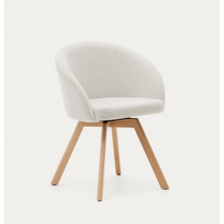 Arvin Swirl Chair in Beige Chenille Fabric and VeryForma Oak Wood Legs