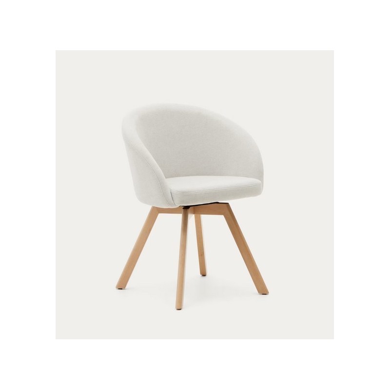 Arvin Swirl Stuhl aus beigem Chenille-Stoff und Beinen aus VeryForma-Eichenholz