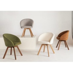 Arvin Swirl Stuhl aus beigem Chenille-Stoff und Beinen aus VeryForma-Eichenholz