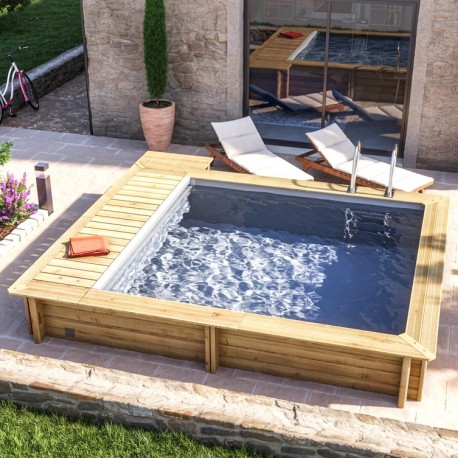 Piscina urbana in legno collegata copertura riscaldamento filtrazione tronco 420 BWT