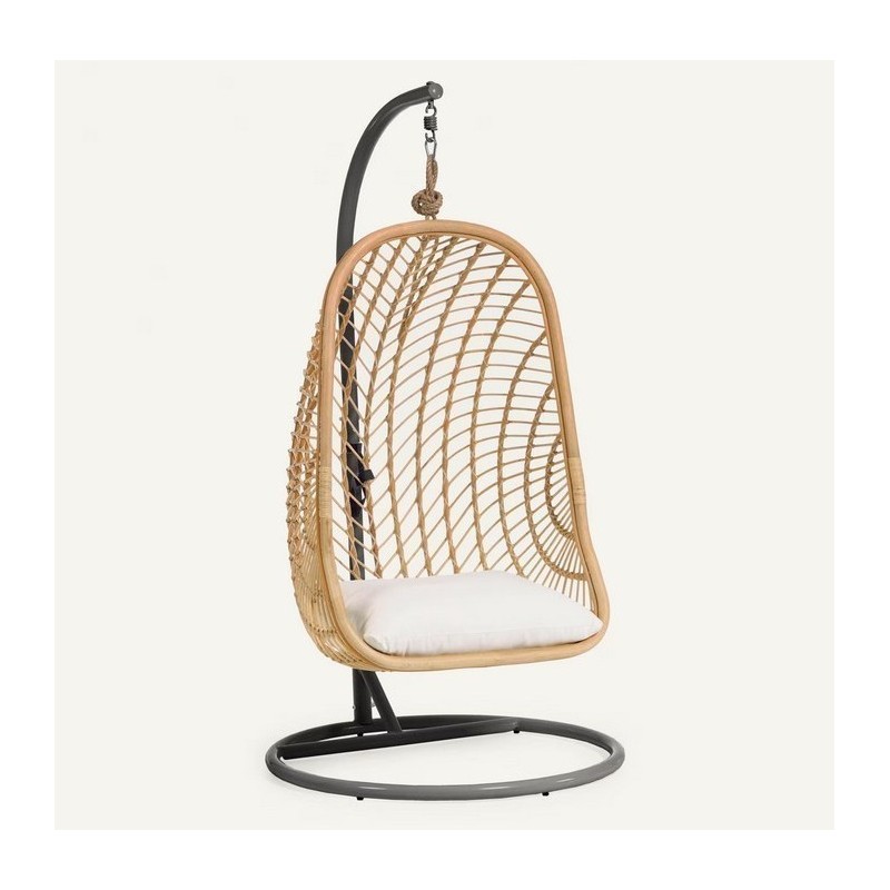 Kate Hanging Chair in Natural Rattan and VeryForma Steel