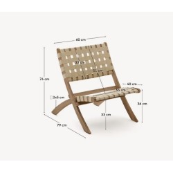 Beli Sillón plegable de madera maciza y cuerda color crema VeryForma