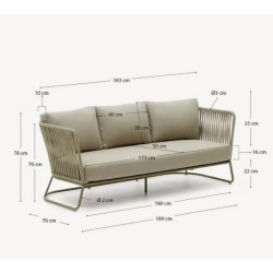 Saco 3-seater outdoor sofa in green rope and steel VeryForma