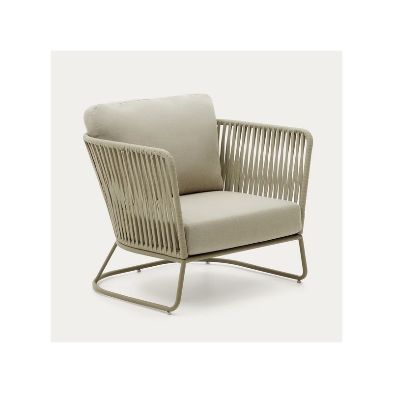 Saco outdoor armchair in rope and green steel VeryForma