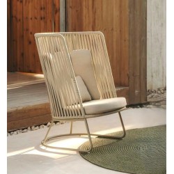 Fauteuil d'extérieur Saco dossier haut en corde et acier gris VeryForma